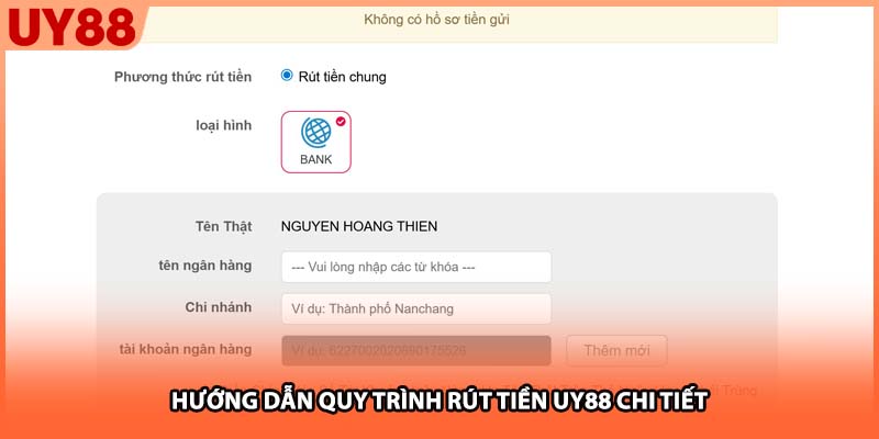 Hướng dẫn quy trình rút tiền UY88 chi tiết